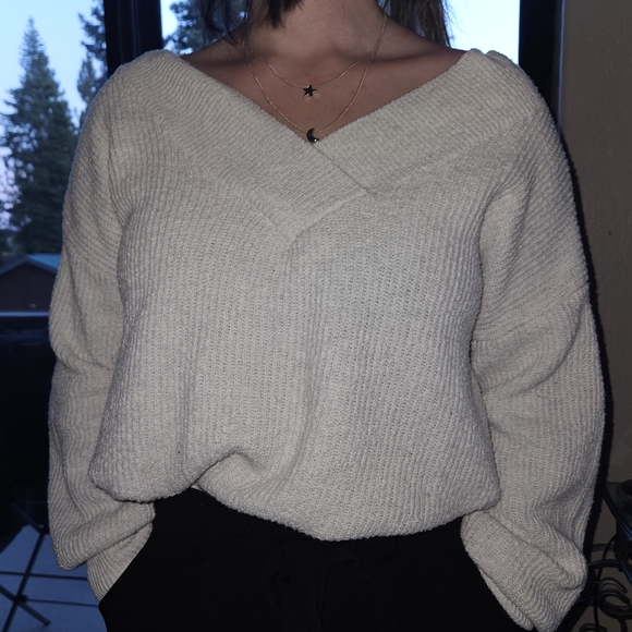 Pink Rose Sweaters - Beige v-line sweater by pink rose